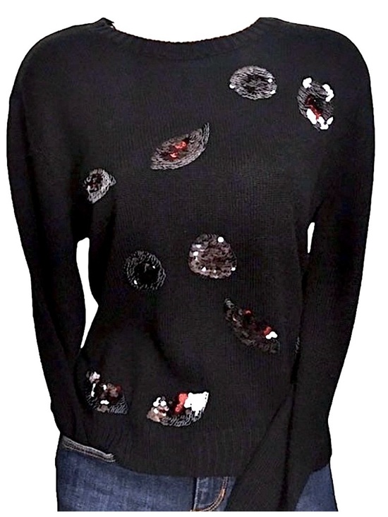 H&M Sweaters - H&M Divided Flip Sequin Eyes Fuzzy Sweater Black Red Silver XS Cozy Winter Comfy